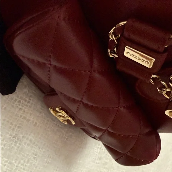 Authentic Chanel Mini Dark Red leather Quilted Backpack - Picture 6 of 8